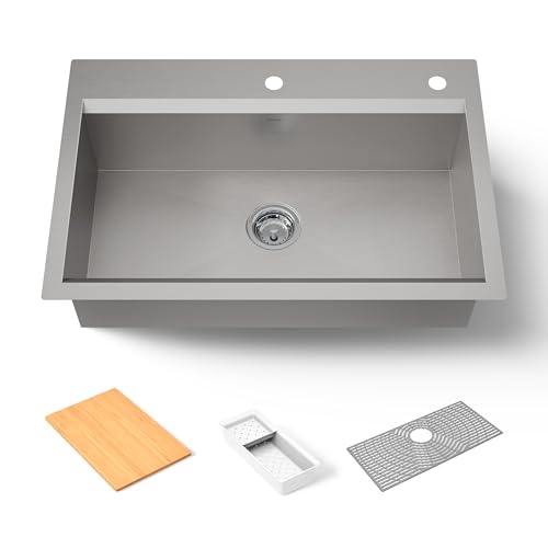 KOHLER Task™ 33' Top-/Undermount Single-Bowl Workstation Sink, Includes Kitchen Sink Accessories,...