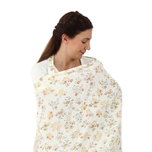 Image of insular Muslin Nursing Cover for Breastfeeding, Breathable Privacy Nursing Covers with Arch Neckline for Mom, Soft Cotton Multi-use Nursing Apron,Floral