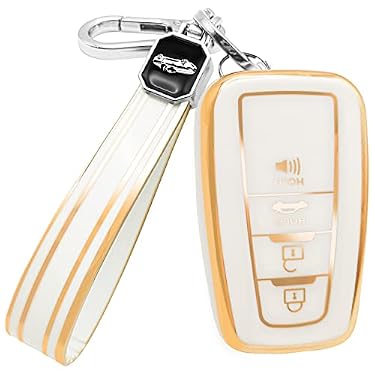 AMAZON - Daemson Key Fob Cover for Toyota with Keychain, TPU Key Fob Case Fit for 2018-2022 Camry RAV4 Highlander Corolla Avalon C-HR Prius Corolla GT86 Prado 4Runner (White)