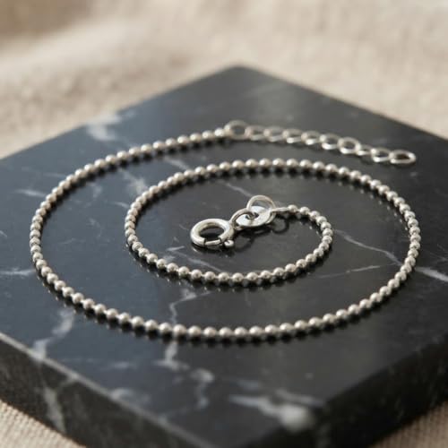 Image of Parnika 925 Pure 92.5 Sterling Silver Anklet for Women & Girls | Hallmarked Silver Payal | Ball Design | Single Piece