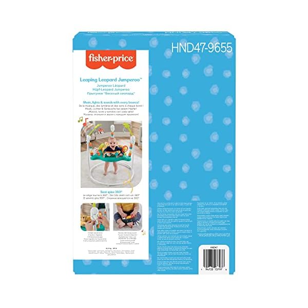Fisher-Price Jumperoo Baby-Spielcenter mit Lichtern, Geräuschen und Musik, interaktiver Wippsitz für Babys, Hüpf-Leopard… – Bild 16