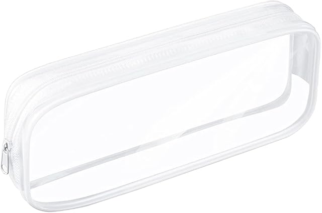 Clear Pencil Bag, Clear Exam Pencil Case, Waterproof PVC Zippered Comestic Storage Pouch, Travel Luggage Pouch Make up Cosmetic Bag (White) A3TMBD
