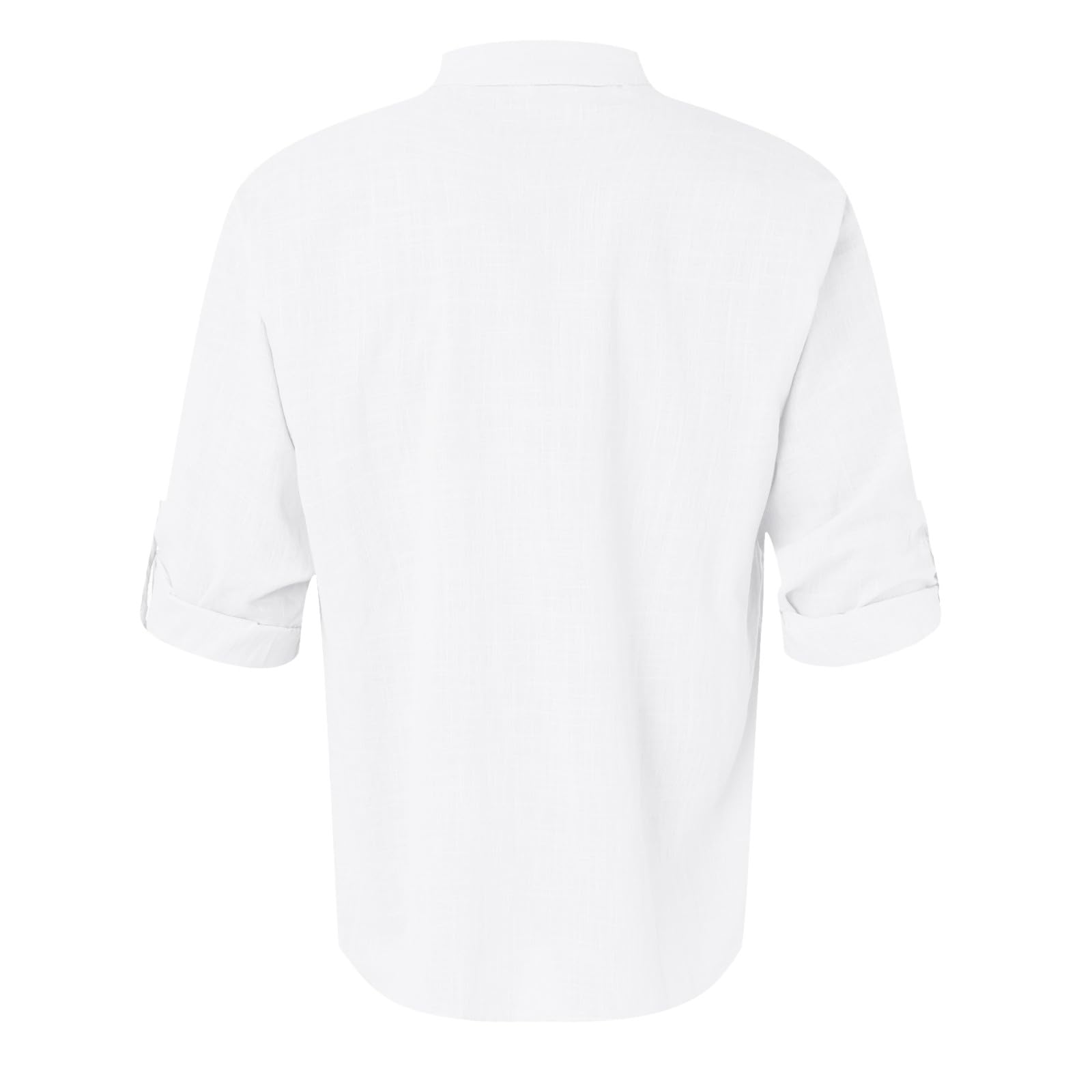 Générique Chemise Homme en Lin à Manches Longues Relevables - Col Mao Décontractée Ample pour Été avec Poche de Poitrine
