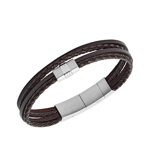 Image of Fossil Men's Casual Stainless Steel and Genuine Leather Bracelet for Men