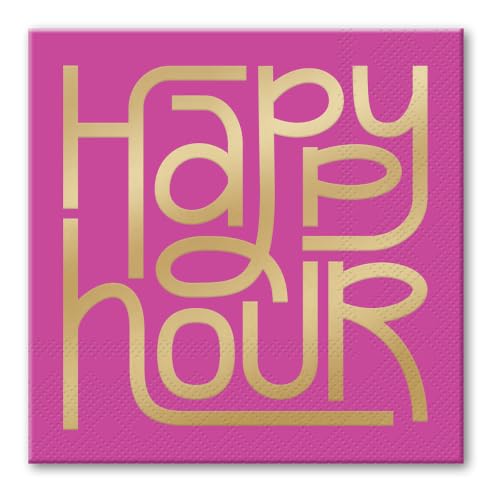 Image of Punch Studio 30-Count Disposable Paper Decorative Cake /Cocktail Party Napkins, 5 inch Square, Happy Hour