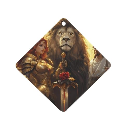 Lion And God Woman Warriores of God Car Air Freshener Hanging Aromatherapy Tablets for Car Accessories Rhombus