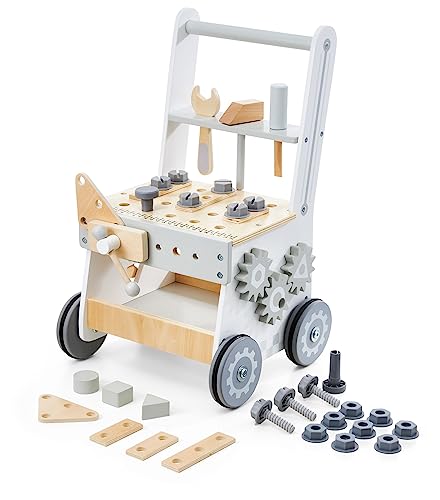 KiddyMoon Lauflernwagen Aus Holz - Mit Rechenbrett, Zimbeln & Spielmöglichkeiten, Für Kinder Ab 9 Monaten