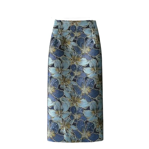High Waisted Skirts for Women LUE Floral Skirt Jacquard Back Slit Halter Women's Midi Skirt