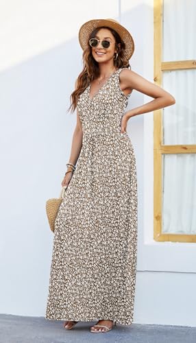 Image of AUSELILY Maxi Dresses for Women Summer Casual Sleeveless V Neck Wrap Dress | Sleeveless Long maxi dress with wrap V neck & side pockets, for formal cocktail, beach & casual daily wear