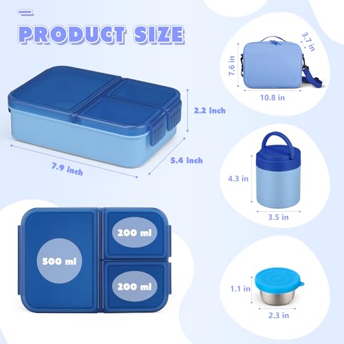 Image of WyfKyd Snack Box Container Set with Soup Thermo Kids Adults Bento Lunch Box | Snack Box Container Set with 10.5oz Soup Thermo and Bag for Kids Adults Bento Lunch Box for Office School Travel Outdoor Blue