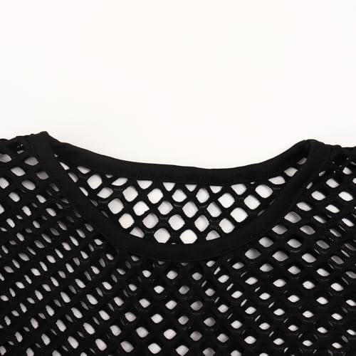 Noomelfish Girls Fishnet Crochet Crop Tops Kids Short Sleeve Mesh Dance T-Shirts Blouse(5-12 Years)2
