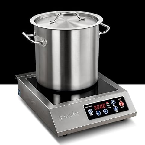 ChangBERT Portable Induction Cooktop 208-240V 3200W NSF Certified Commercial Range Countertop Burner Pro Chef Professional Hot Plate High Power 18/10 Stainless Steel Housing Schott Glass Cover
