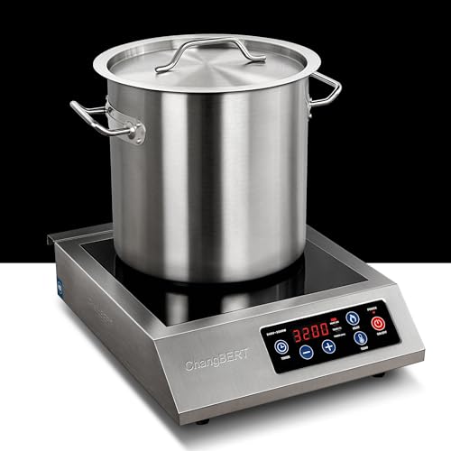 ChangBERT Portable Induction Cooktop 208-240V 3200W NSF Certified Commercial Range Countertop Burner Pro Chef Professional Hot Plate High Power Premium Stainless Steel Housing Schott Glass