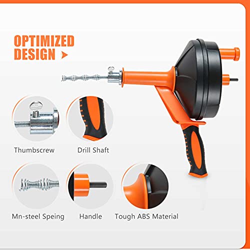 Sclvdi 25Ft Flexible Plumbing Snake Drain Auger with Drill Adapter Manually or Powered Use,Pipe Cleaner Clog Remover for Bathroom Shower Sink and Kitchen Pipes & Sewers,Comes with Gloves
