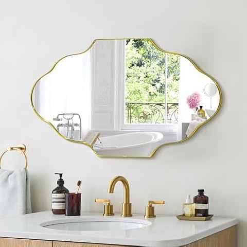 Fahomiss Irregular Wall Mirror - 20"x30" Decorative Wavy Wall Mirror with Rustproof Frame & Shatter-Proof Glass for Living Room Bathroom Bedroom Entryway, Gold Frame Cover