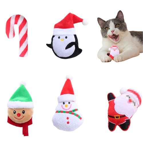 5 Juguetes Navideños para Gatos, Juguetes Navideños de Peluche para Mascotas,...