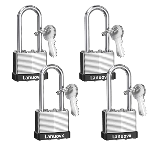 Image of 4 Pack Heavy Duty Padlock,High Security Laminated Padlocks with 8 Keys 1-9 /16 inch 40MM Long Shackle Keyed Alike Padlocks for Sheds, Gates, Fences, Toolbox, Outdoor and Indoor Use