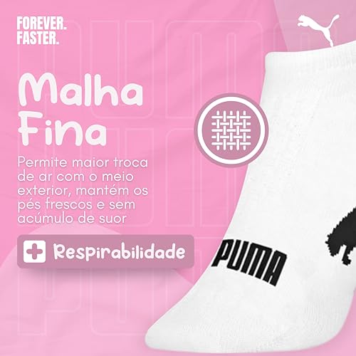 PUMA Kit 12 Pares Meia Invisível Sapatilha Adulto Feminina, 1 Azul Claro - 5 Branco - 1 Cinza Mescla