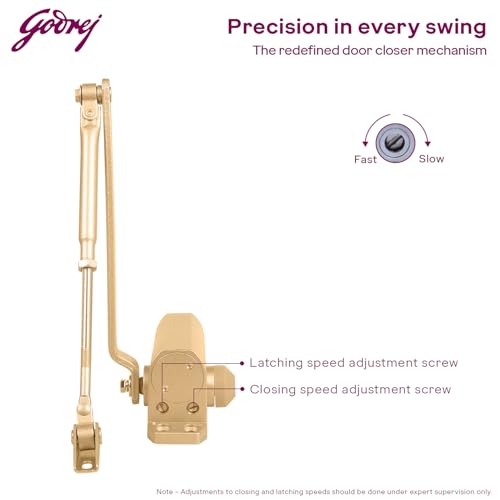 Image of Godrej Door Closer | Cerus Universal Door Closer I Gold Finish | Max Door Weight: 85kg | Max Door Width: 1250mm | 180 Opening Angle | Adjustable Closing Speed|3 Years Warranty