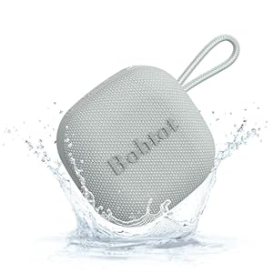 Bobtot Tragbarer Bluetooth Lautsprecher, IPX7 Wasserdicht, Kleiner Kabelloser Duschlautsprecher, 16 Stunden Akkulaufzeit, Sattem Bass, TWS, Integriertem Mikrofon und Trageschlaufe, Grau