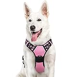 Eagloo Dog Harness Large Breed, No Pull Service Vest with Reflective Strips and Control Handle, Adjustable and Comfortable for Easy Walking, No Choke Pet Harness with 2 Metal Rings, Pink, XL