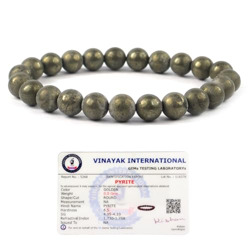 Image of Reiki Crystal Products Certified Tiger Eye, Green Aventurine, Dhan Yog, Hematite, Pyrite 8 mm Round Bead Bracelet | Natural Healing Crystal Bracelet for Men & Women | Reiki Charged