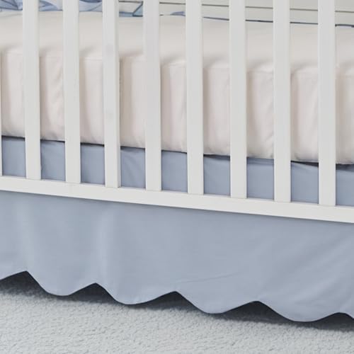 Image of Brandream Scallop Edge Cotton Crib Skirt, Baby Boy Girl Gender Neutral Crib Skirt Toddler Bedskirt Farmhouse Chic Nursery Crib Bed Skirt, Boho Bohemian Solid Mist Blue