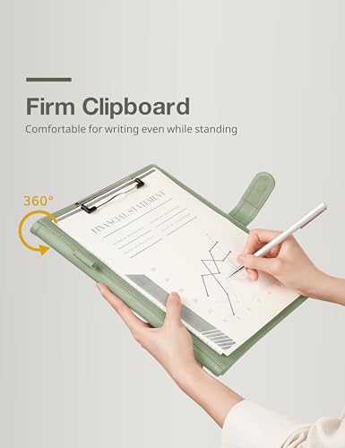 Image of Clipboard Folder Padfolio, Mymazn Writing Portfolio Faux Leather Clipboards with Cover for Legal Pad Holder Letter Size A4 8.5 x 11 for Business Conference Notepad Clip Board (Sage)