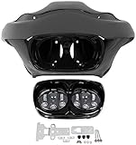 XFMT Motorcycle Vivid Black ABS Inner Out Front Fairing W/Black 5.75' 12V Dual LED Headlight Lamp For Harley Road Glide FLTR 1998-2013
