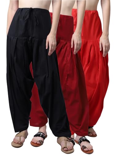 Image of Pistaa's Women's Regular Fit High Rise Combo of 3 Solid Pure Cotton Patiala Salwar