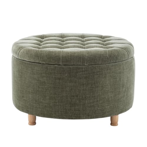 Image of Noelle 28 inch Ottoman with Storage Round Pouf (Light Green)