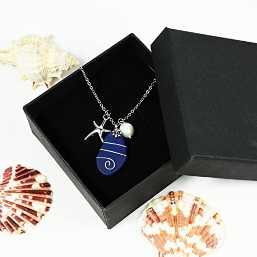 Sea Glass Necklace, Beach Jewelry For Women, Wire Wrapped Beach Necklaces With Starfish, Freshwater Pearls, Sea Glass Jewelry, Handmade Necklaces Gift For Women Girls #TOP6