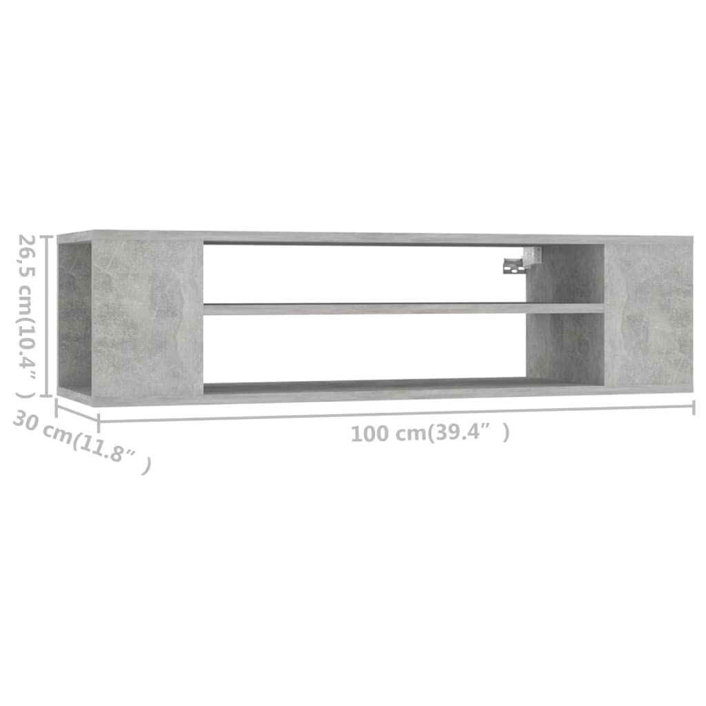 Mobile TV sospeso grigio cemento, 100 x 30 x 26,5 cm, in legno