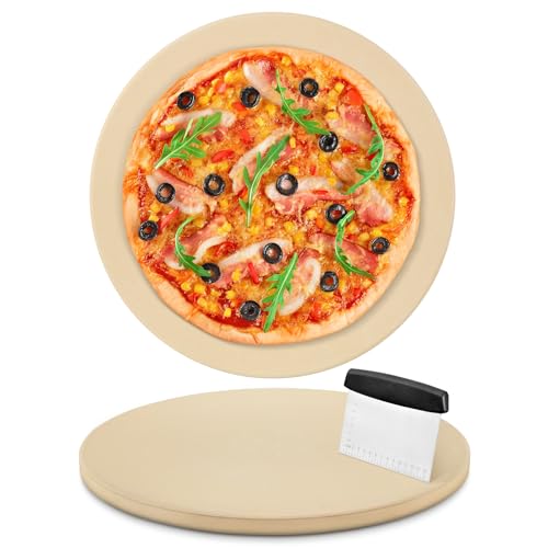 Arcedo 12 Inch Pizza Stone for Oven and Grill 12 Baking Stone Round Cordierite Thermally Shock Resistant for Toaster Oven Includes Scraper (0.6 Thick)