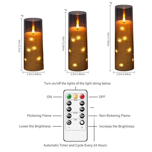 Image of Flameless LED Candles with Timer 24 Pc Flickering Flameless Candles for Romantic Ambiance and Home Decoration Stable Acrylic Shell,with Embedded Star String,Battery Operated Candles(Grey)