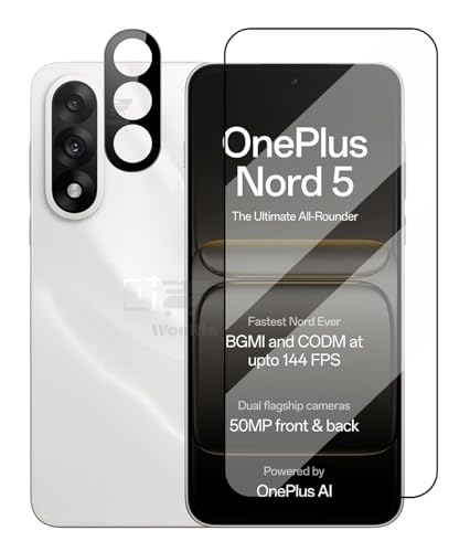Image of [1+1 Tempered Glass for OnePlus Nord 5 5G with Camera Lens Protector Edges to Edge Screen Glass Protector 9H Hardness - (Pack of 2)