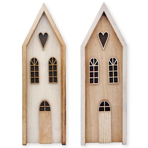 Shabby Landhausstil Weihnachtsdeko 11 Logbuch-Verlag 2er Set Holzhäuser Natur-weiß 28,5 cm –...