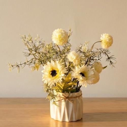Image of Dekorly Artificial Lavender Plant in White Pot, 18cm - Realistic Faux Flower Arrangement for Home & Office Decor (Set of 1) (1, White Dry Dais)