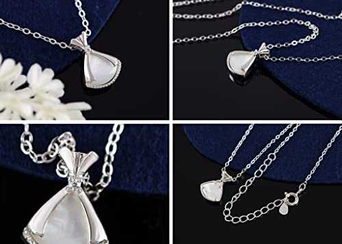 Image of Alilang Sparkling Crystal Rhinestone Seashell Skirt Necklace - 925 Sterling Silver Fan Pendant Necklaces For Women With Bow