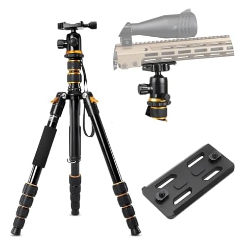 HIGOO Aluminum Rifle Tripod Shooting Stick Gun Rest Stand Compatible with MLOK Handguards for Hunting & Shooting, 21-63 Inches Cover