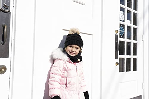 Image of Funky Junque Kids Winter Fleece Lined Neck Warmer Ribbed Knit Pom Pom Winter Beanie Bundle Cold Weather Gaiter Toddler