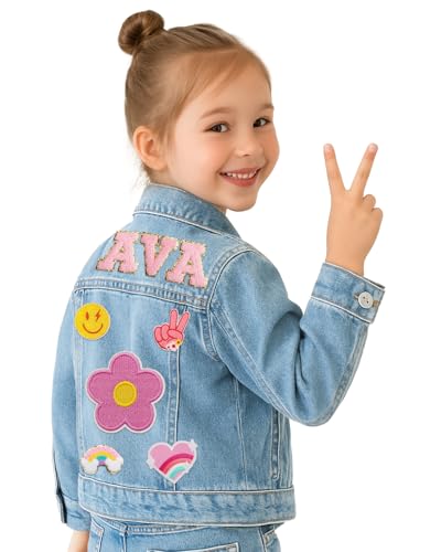 Custom Name Denim Jacket for Kids - Personalized Toddler Jean Jacket with Patches - Girls Boys Clothes - Birthday Holiday Gifts 1T-8T