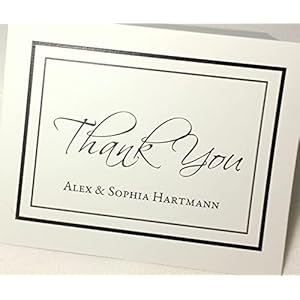 Personalized Thank You Note Cards Printed with Name(s). Set of 50 or 20 w Matching Envelopes. Heavy Weight Textured Card Stock. Folding Cards, Blank Inside. Optn’l Return Address Labels (20 Pack)