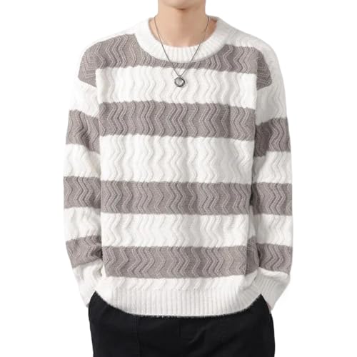 Autumn Winter Men's Striped Knitted Sweater O-Neck Loose Casual Knit Pullovers Men Warm Streetwear Pullover