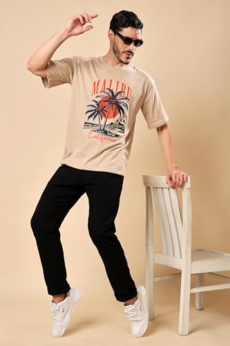 Image of London Hills Men's Cotton Oversized Fit Casual Printed Round Neck, Oversized Longline Drop Shoulder Boho Style T-Shirt
