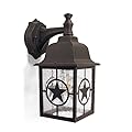 CORAMDEO Country Star Outdoor Dusk to Dawn Farmhouse Wall Light for Entry, Patio, and More, E26 Standard Socket, Suitable for Wet Location, Rust Finished Cast Aluminum with Seedy Glass