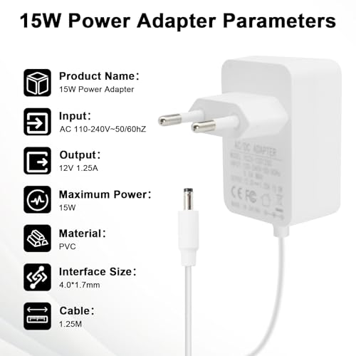 15W Netzteil für Echo Dot 3rd 4th 5th Gen Binghe 12V 1.25A Netzkabel, Netzteiladapter für Echo Dot Kids Edition, Ladekabel Netzteil für Echo Spot,Echo Show 5 Cube Netzadapter, 1.5M Ladekabel, weiß