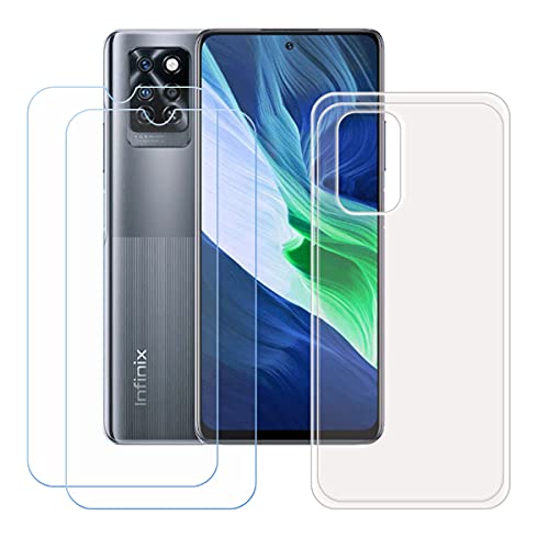 FZZSZS Case for Infinix Note 10 + 2 Pack Tempered Glass Screen Protector Protective Film,Slim Transparent Soft Gel TPU Silicone Protection Phone Case Cover for Infinix Note 10 (6.95")