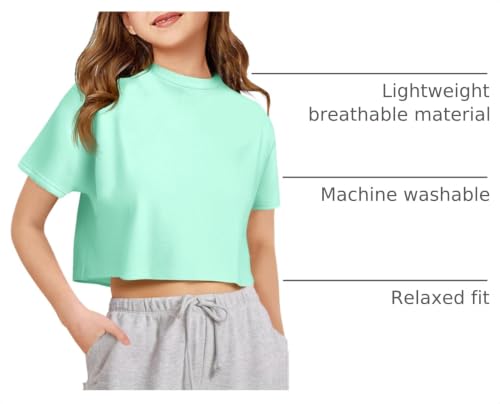 Image of Girls Athletic Oversized Crop Tops Kids Drop Shoulder Short Sleeve T Shirts Workout Tees 5-14 Years