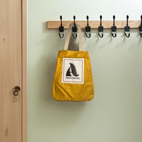 ANNAM BRAHMA Cotton Tote Bag | Stylish Jhola Bag for Women with Pockets | Shopping Grocery, Vegetables, Kitchen Essentials, and Daily Use | Durable, Strong Stitching & Handles (Yellow) 2